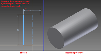 rectangular sketch and resulting cylinder